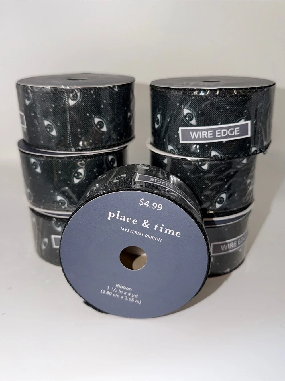 Halloween Spooky Eye Wired Edge Ribbon Spool Bundle Lot Mystical Craft Black